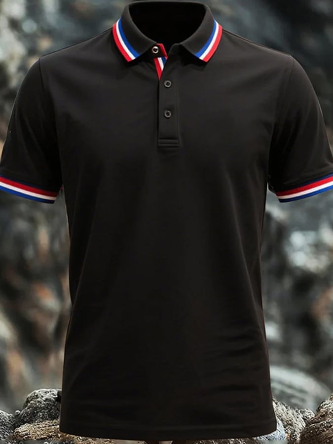 Camisa polo casual clásico Contrast Color de manga corta para hombre