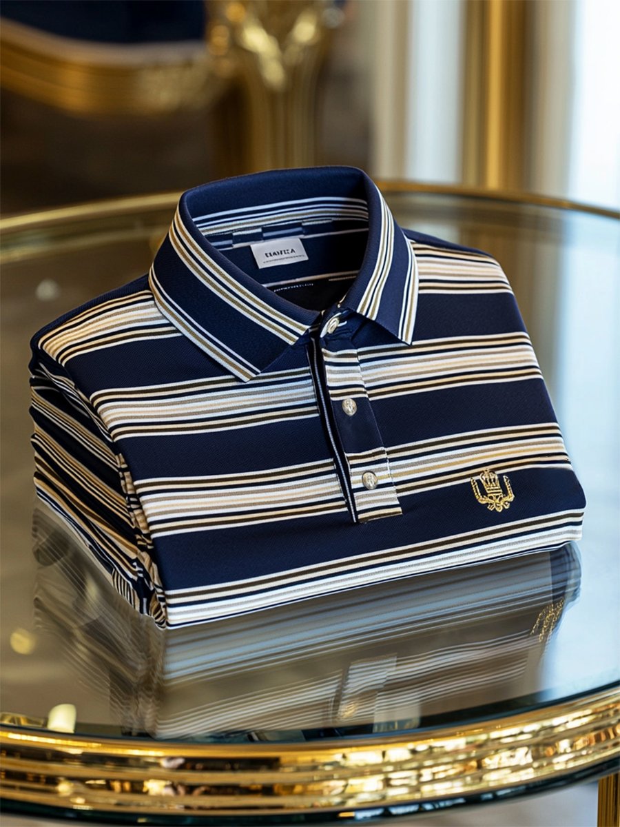 Camisa polo ejecutivo casual a rayas Button de manga corta para hombre