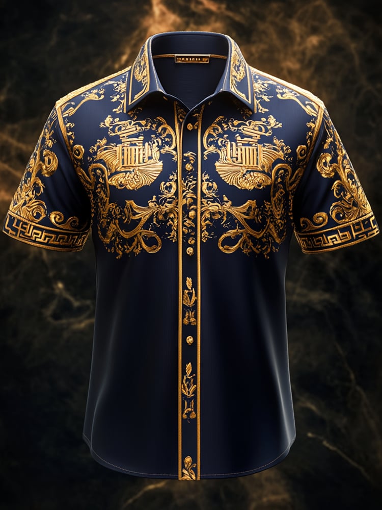 Camisa satén Luxe estampado de manga corta Button para hombre