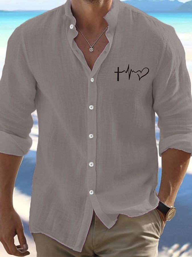 Camisa Valentine's Day Heart estampado de moda casual para hombre