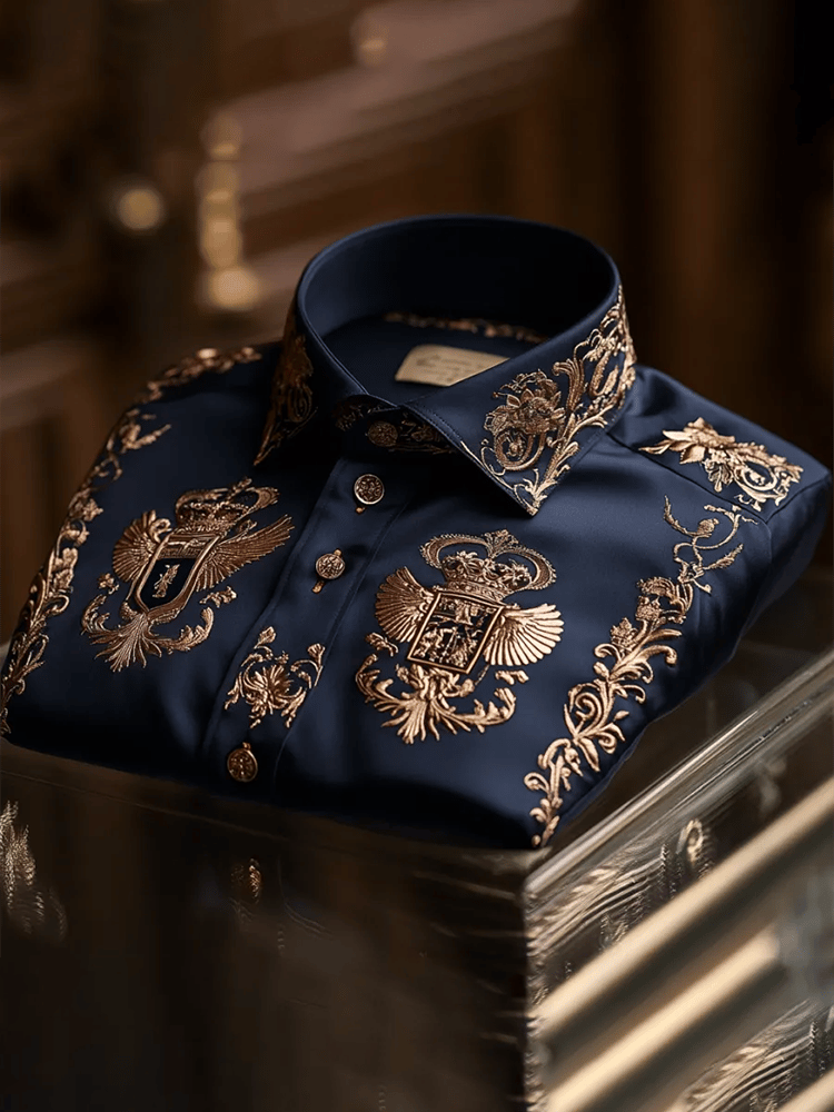 Camisa satén Luxe estampado de manga corta Button para hombre