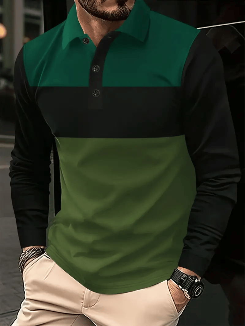 Camisa polo ejecutivo casual a rayas de manga larga para hombre