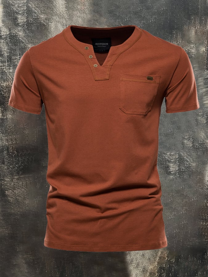 Camiseta Versatile de color sólido casual Slim-Fit de manga corta de algodón para hombre