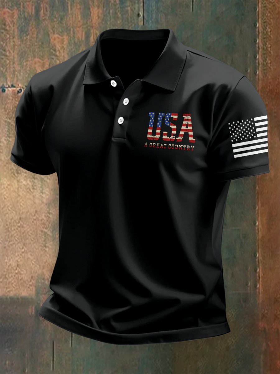 Camisa polo para exterior Independence Day American Flag Button de manga corta para hombre