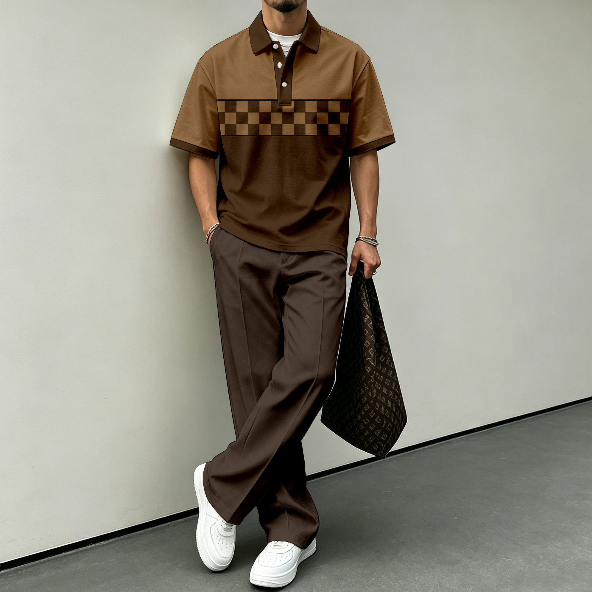 para hombre Color-Blocked de manga corta camisa polo and pantalón Set