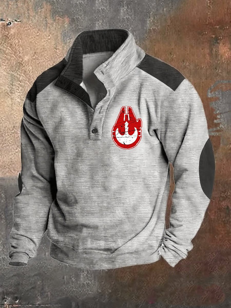 Sudadera retro Polo Neck Logo Button para hombre