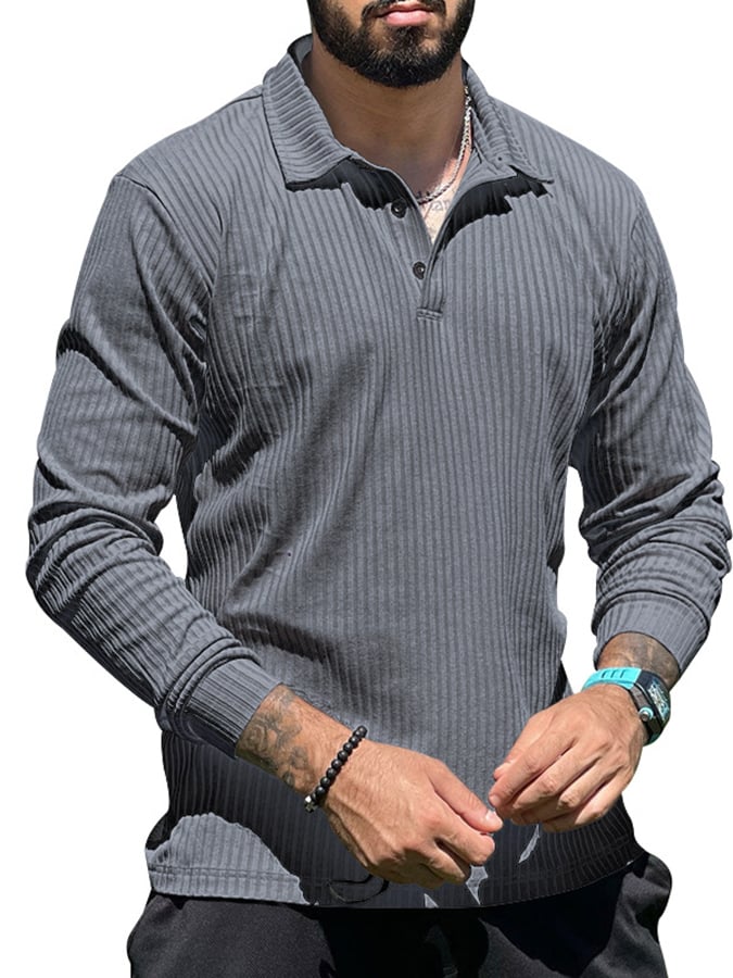 Camisa polo acanalado casual de manga larga Half Button tejido