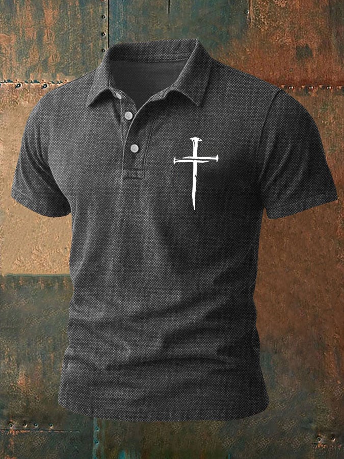 Camisa polo Faith Cross estampado casual para hombre