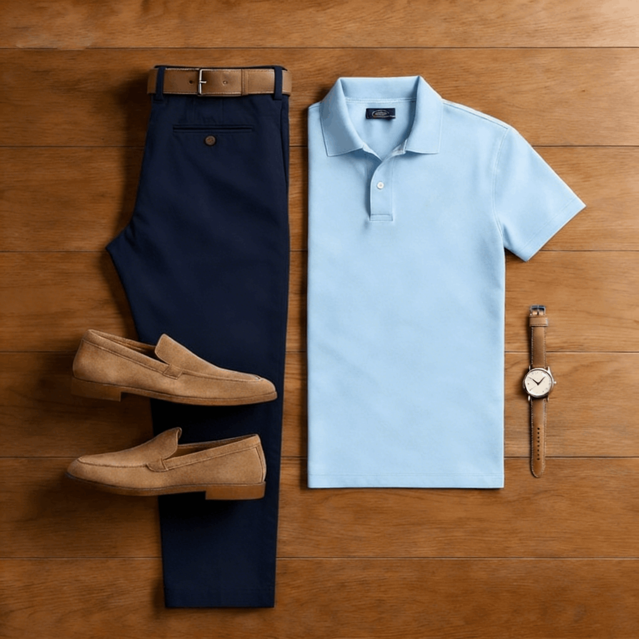 Conjunto de dos piezas casual Blue & Navy Blue de color sólido Matching Sport de manga corta camisa polo & Trousers para hombre