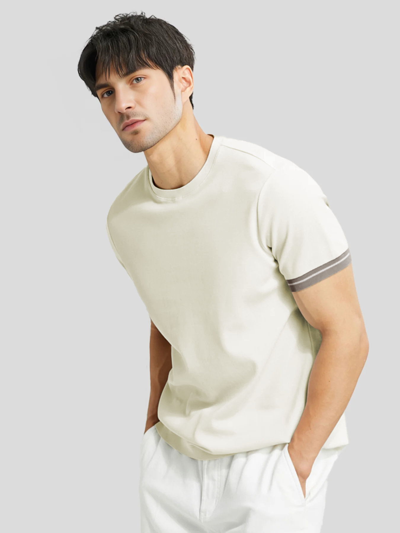 Camiseta Cooltejido en bloques de colored Cuffs de manga corta tejidoted