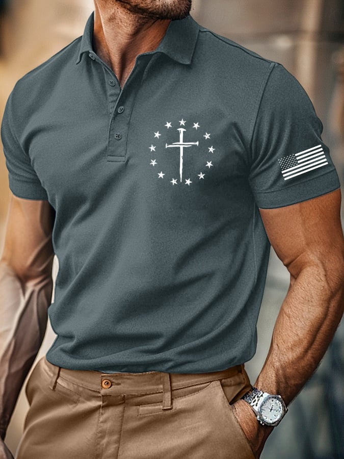 Camisa polo retro Faith casual estampado para hombre