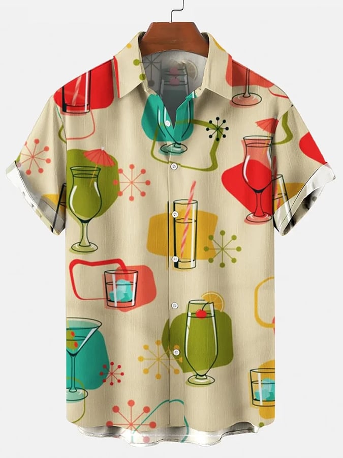 Camisa Leisure Holiday Geometric estampado de manga corta para hombre