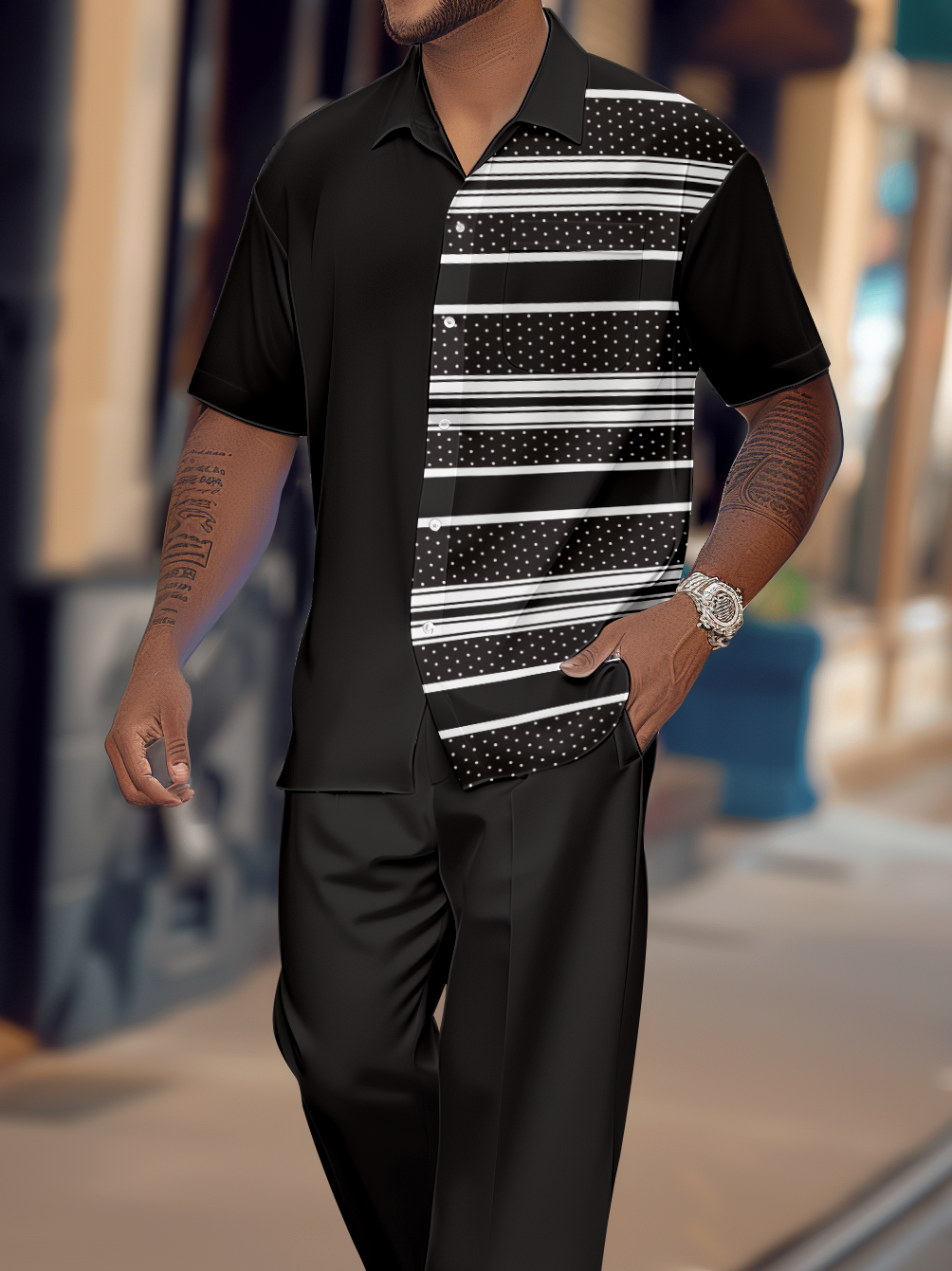 Camisa black and white de manga corta walking suit 1170 para hombre