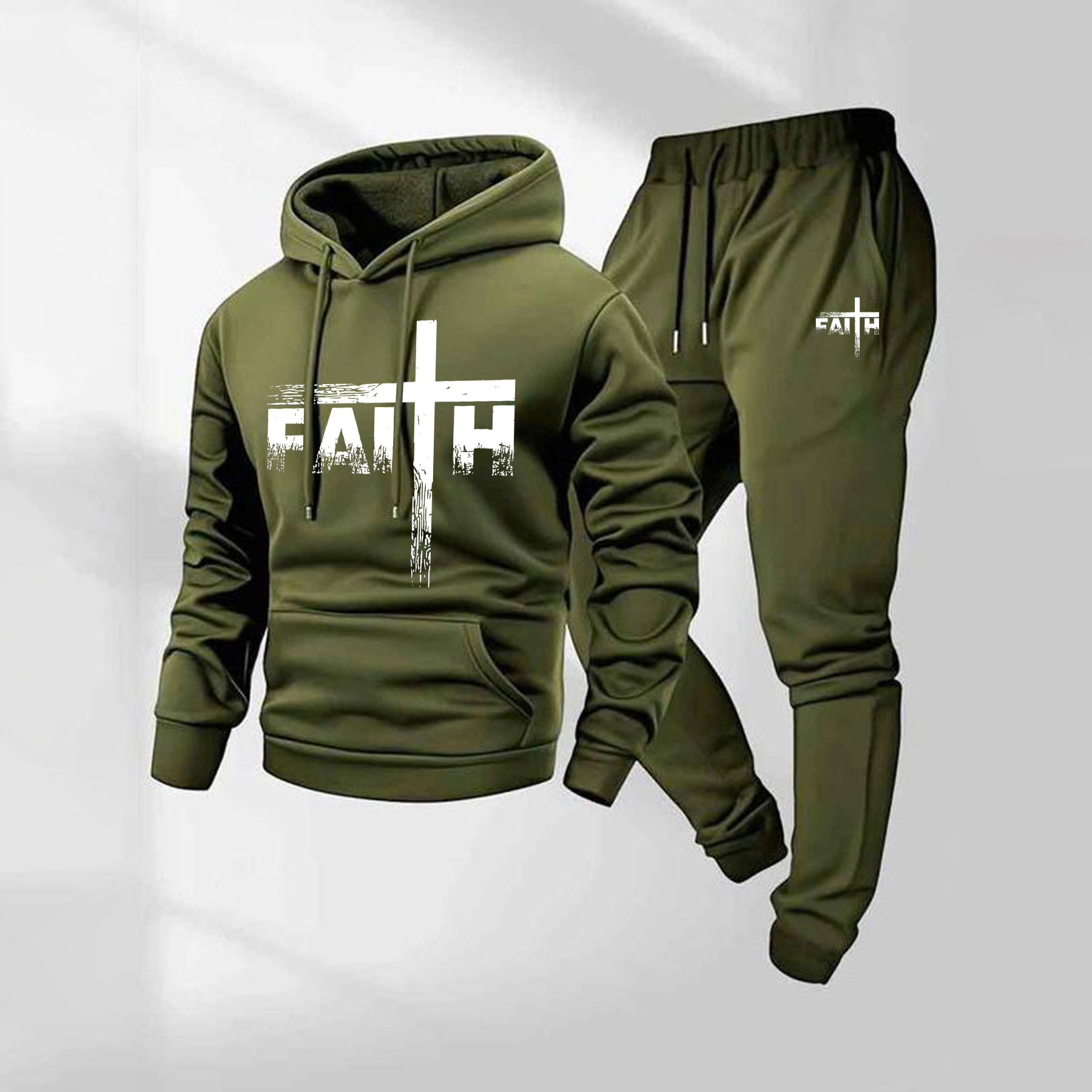 Sudadera con capucha Faith Letter Pattern estampado and Drawstring Sweatpantalón Set, Menswear, casual Athletic de manga larga Hooded chaqueta & Trousers for Fall & Winter, Clothing for para uso diario Wear, Sportswear Indoor para exterior, Tracksuit, Athleisure para hombre