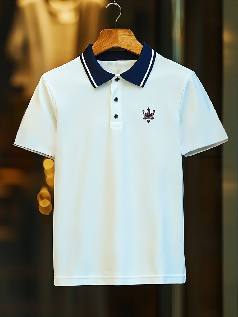 Camisa polo ejecutivo rayas Logo con botones de manga corta para hombre