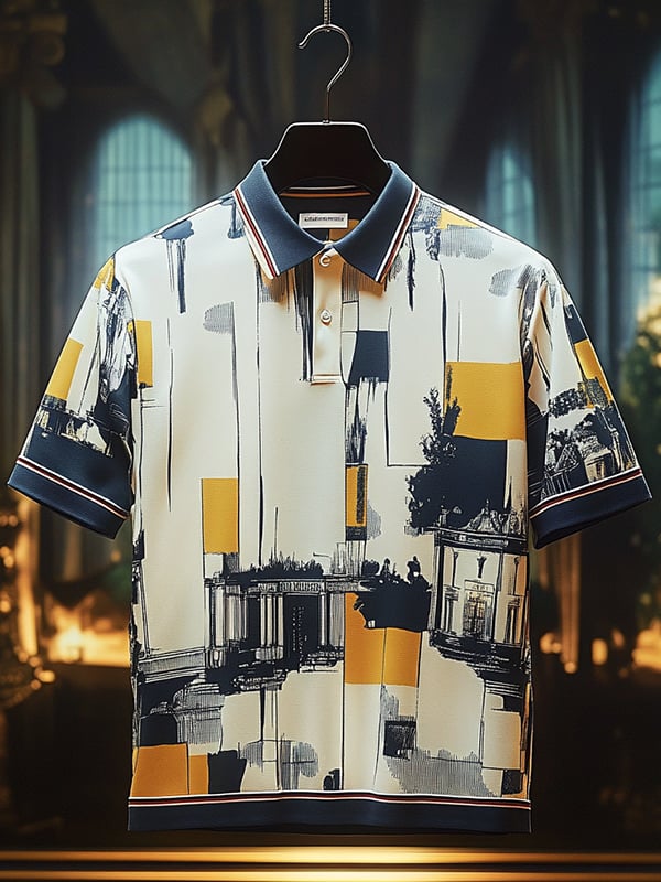 Camisa polo ejecutivo casual estampado Button de manga corta para hombre