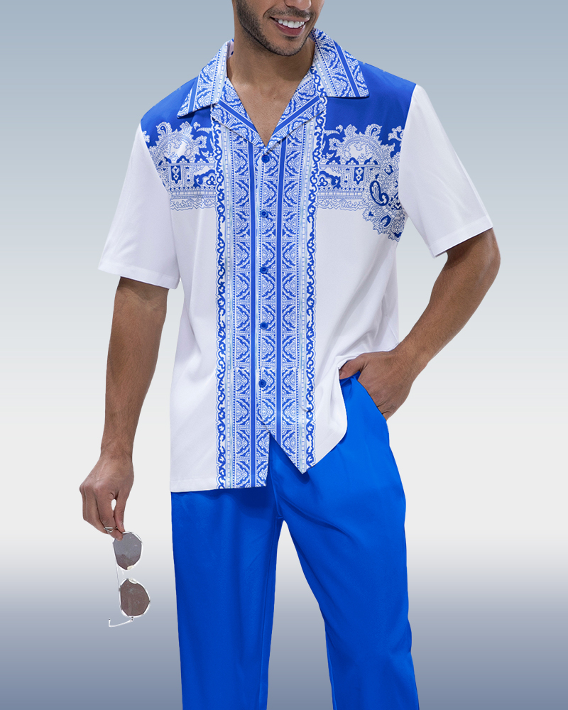 Blue Embroidered estampado Design 2-Piece Walking Set