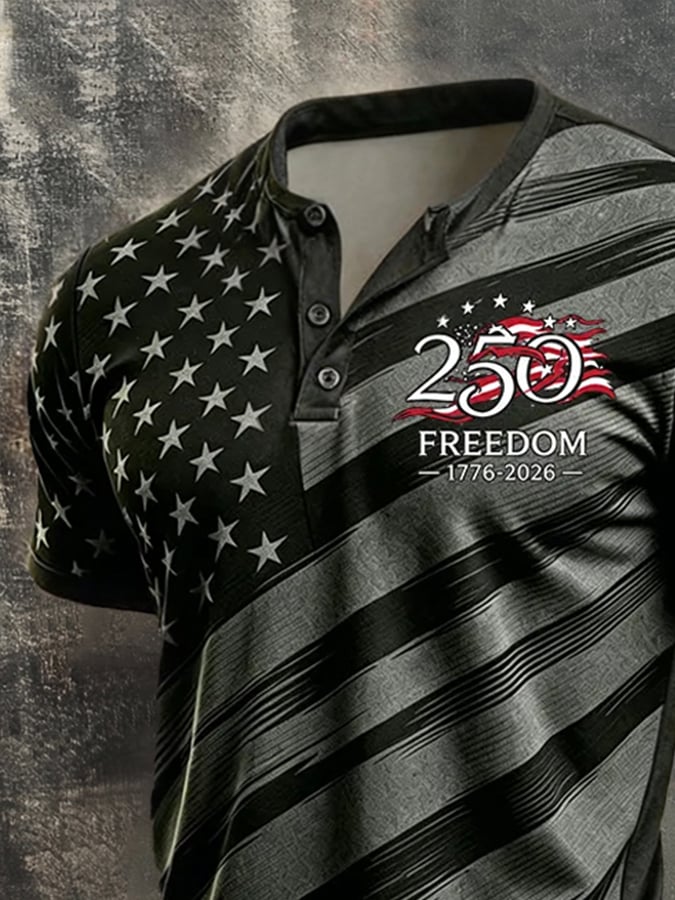 Camisa retro Patriotic Color-Block de manga corta Henley para hombre
