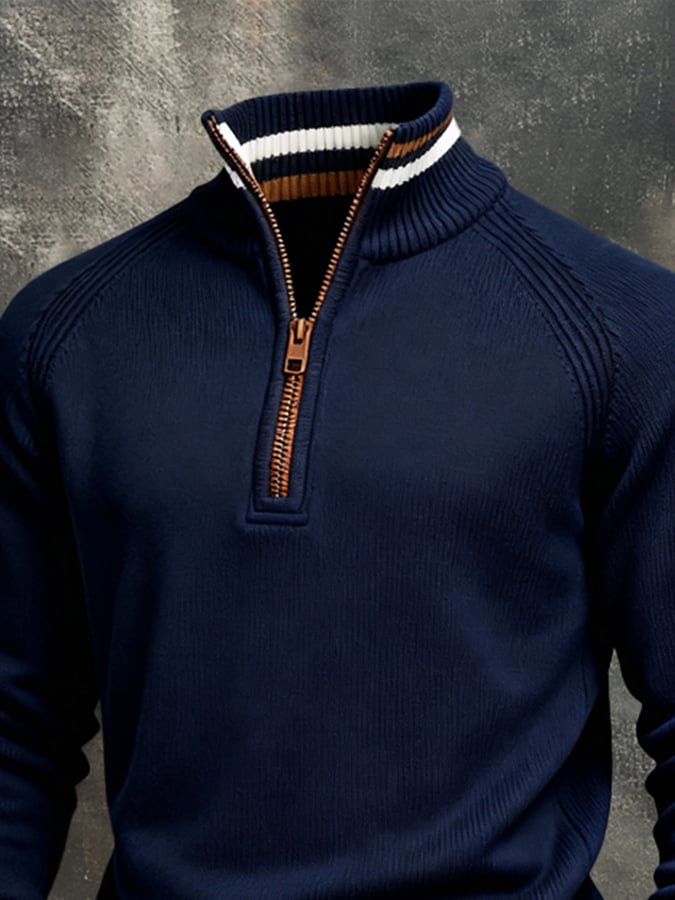 Sudadera vintage Style Color-Block de manga larga tejidoted para hombre