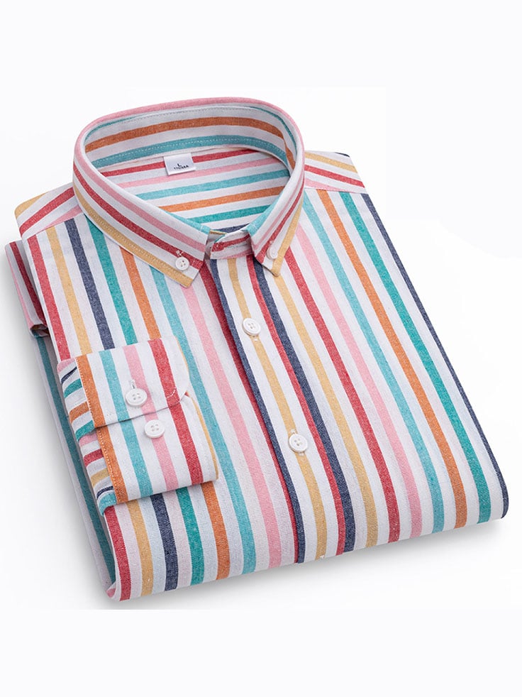 Camisa retro a rayas de algodón para hombre