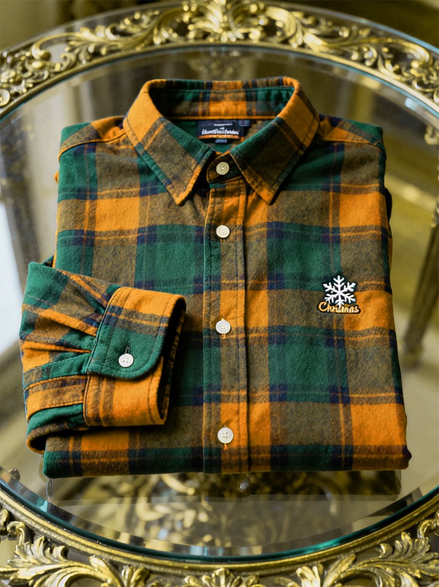 Camisa Christmas a cuadros de manga larga para hombre