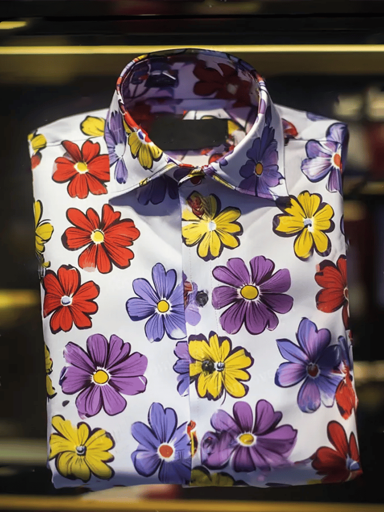 Camisa ejecutivo de lujo floral estampado de manga corta para hombre