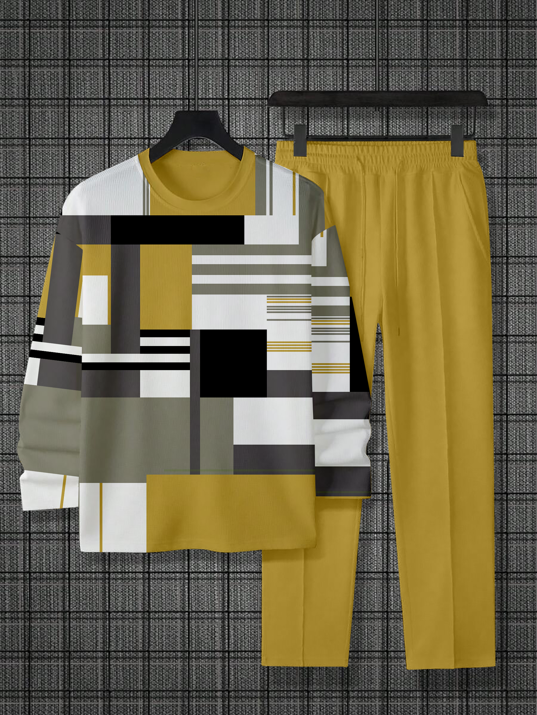 Simple Colorblock Round Neck casual Sports Set 051 para hombre