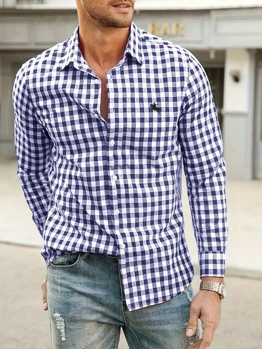 Camisa Street Style ejecutivo casual estampado de manga larga para hombre