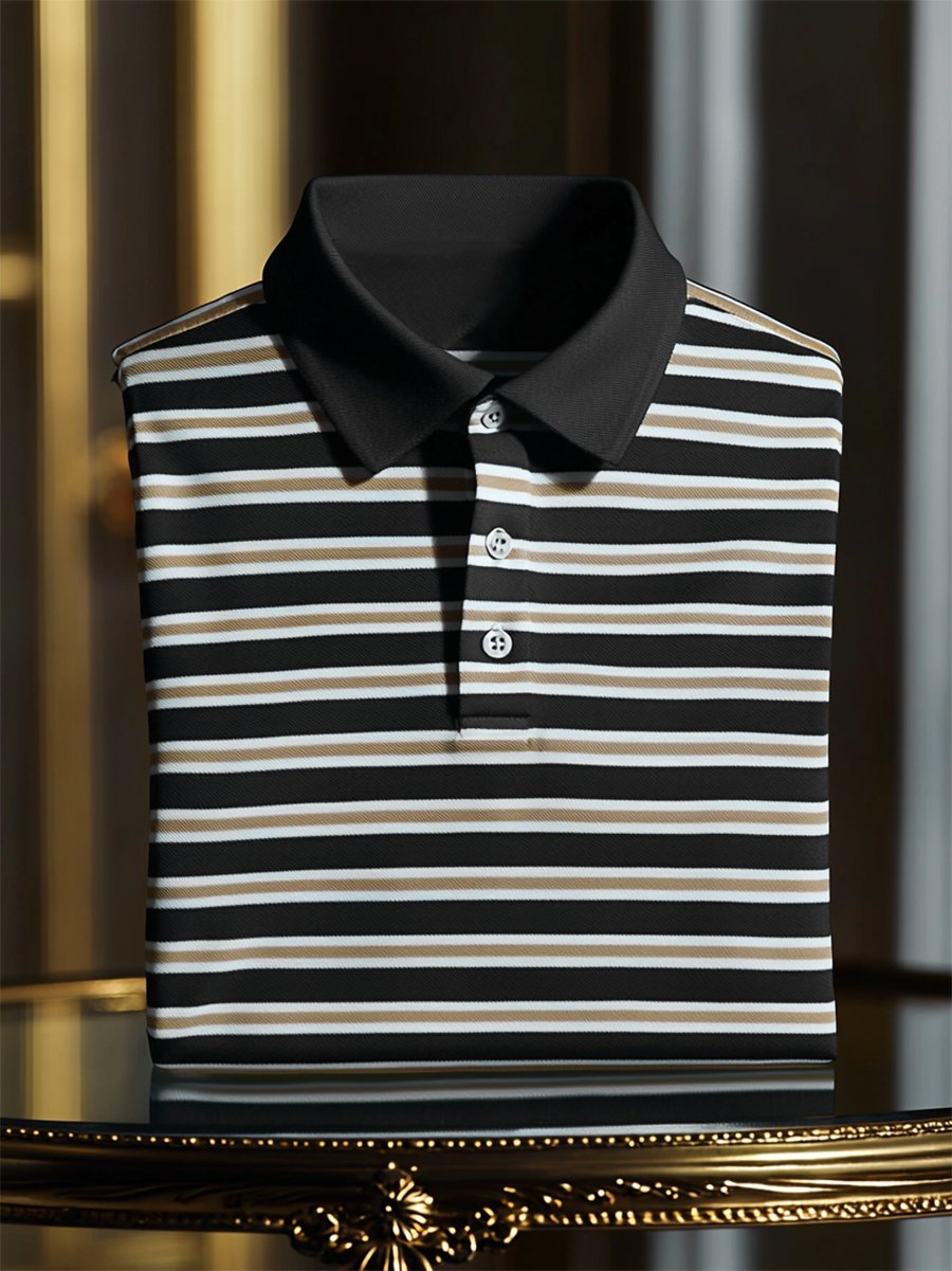 Camisa polo ejecutivo casual a rayas Button de manga corta para hombre
