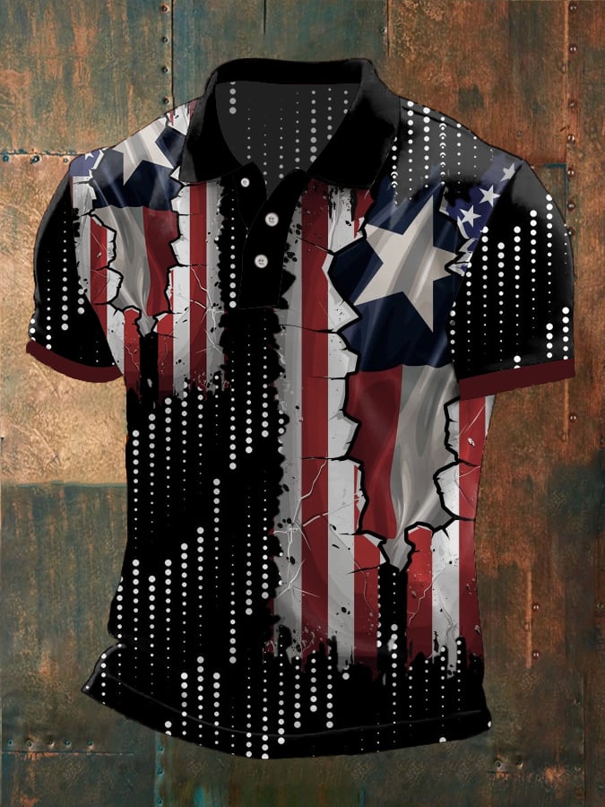 Camisa polo Independence Day estampado solapa Button para hombre
