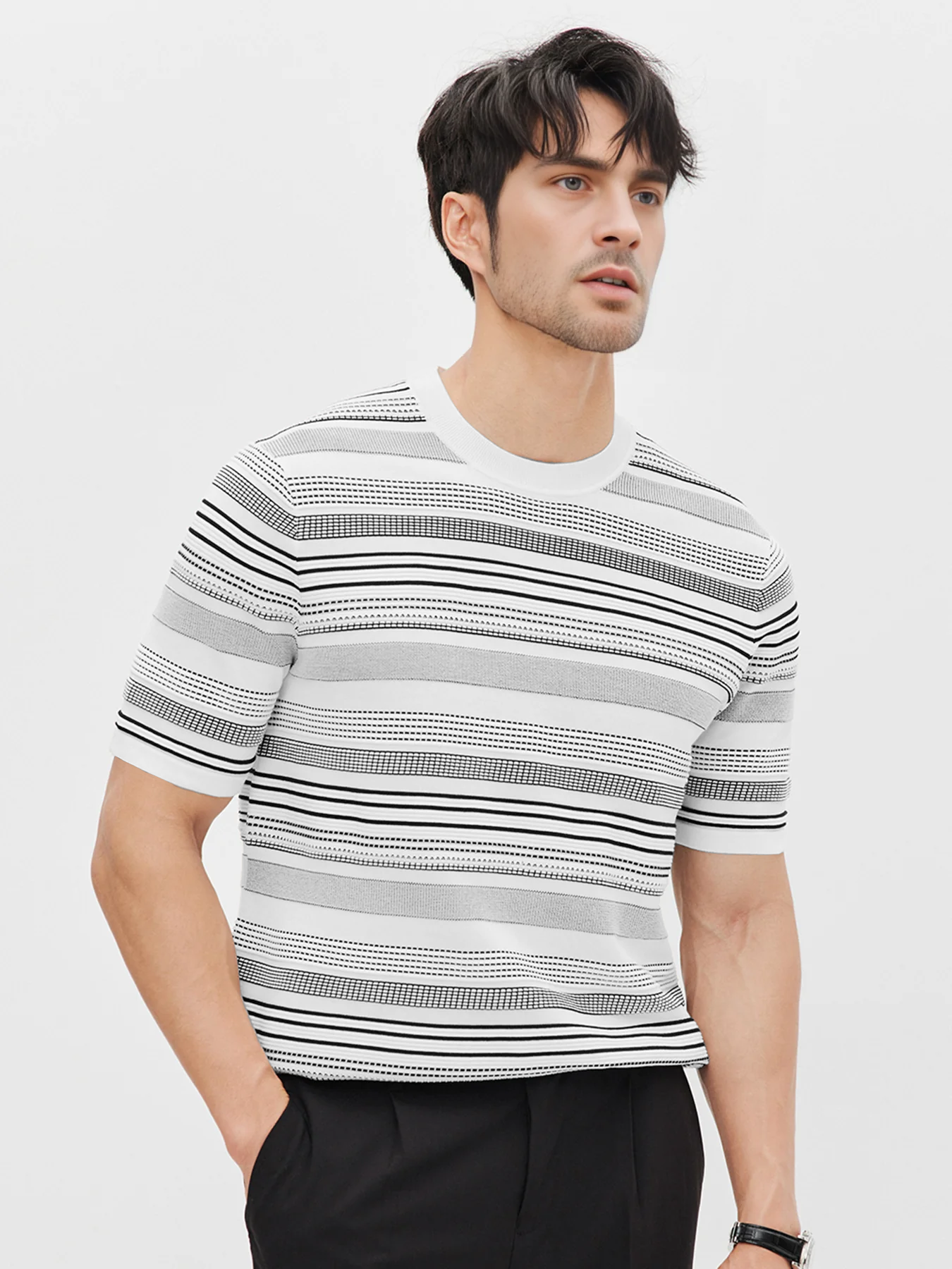 Camiseta Cooltejido transpirable a rayas de manga corta tejidoted