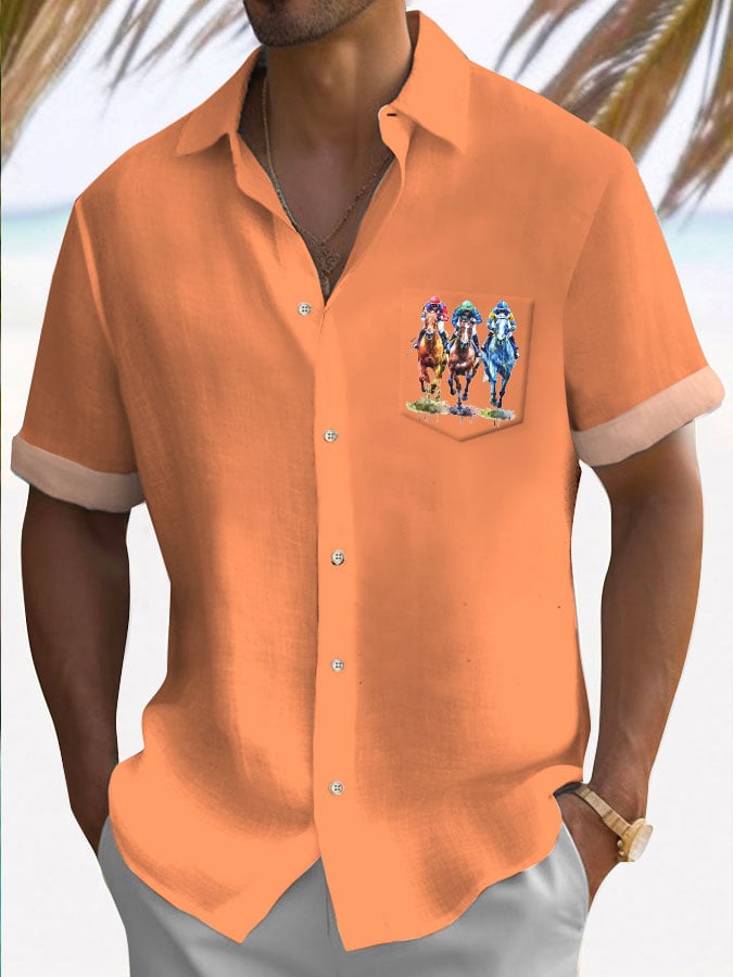 Camisa Horse Racing de manga corta casual para hombre