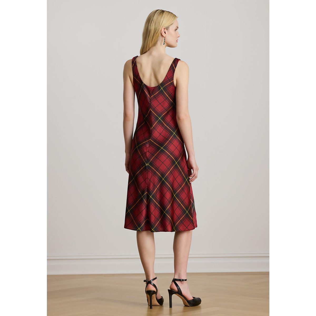 Women's Plaid Satin Sleeveless Cocktail Dress - 2