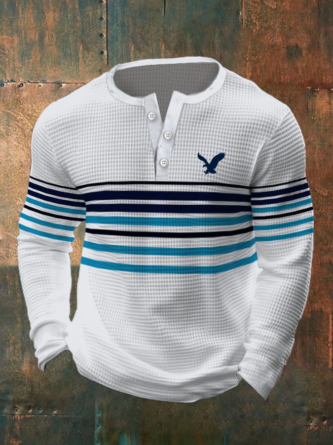 Camiseta vintage Waffle Color Patch Henley Neck para hombre
