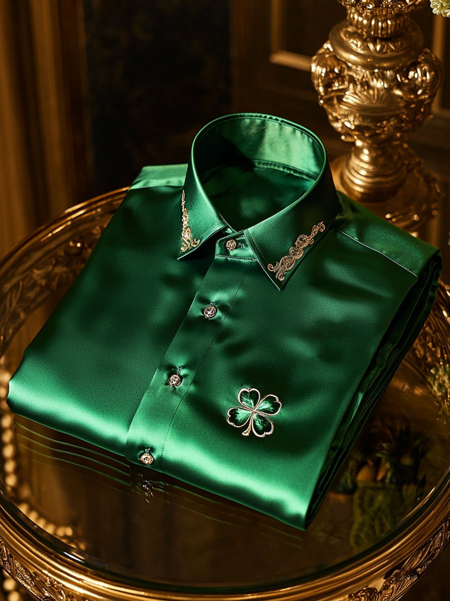 Camisa St. Patrick's satén de lujo ejecutivo de manga larga para hombre
