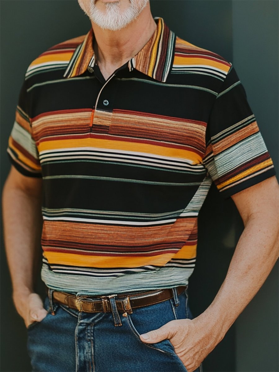 Camisa polo casual ejecutivo rayas estampado con botones de manga corta para hombre