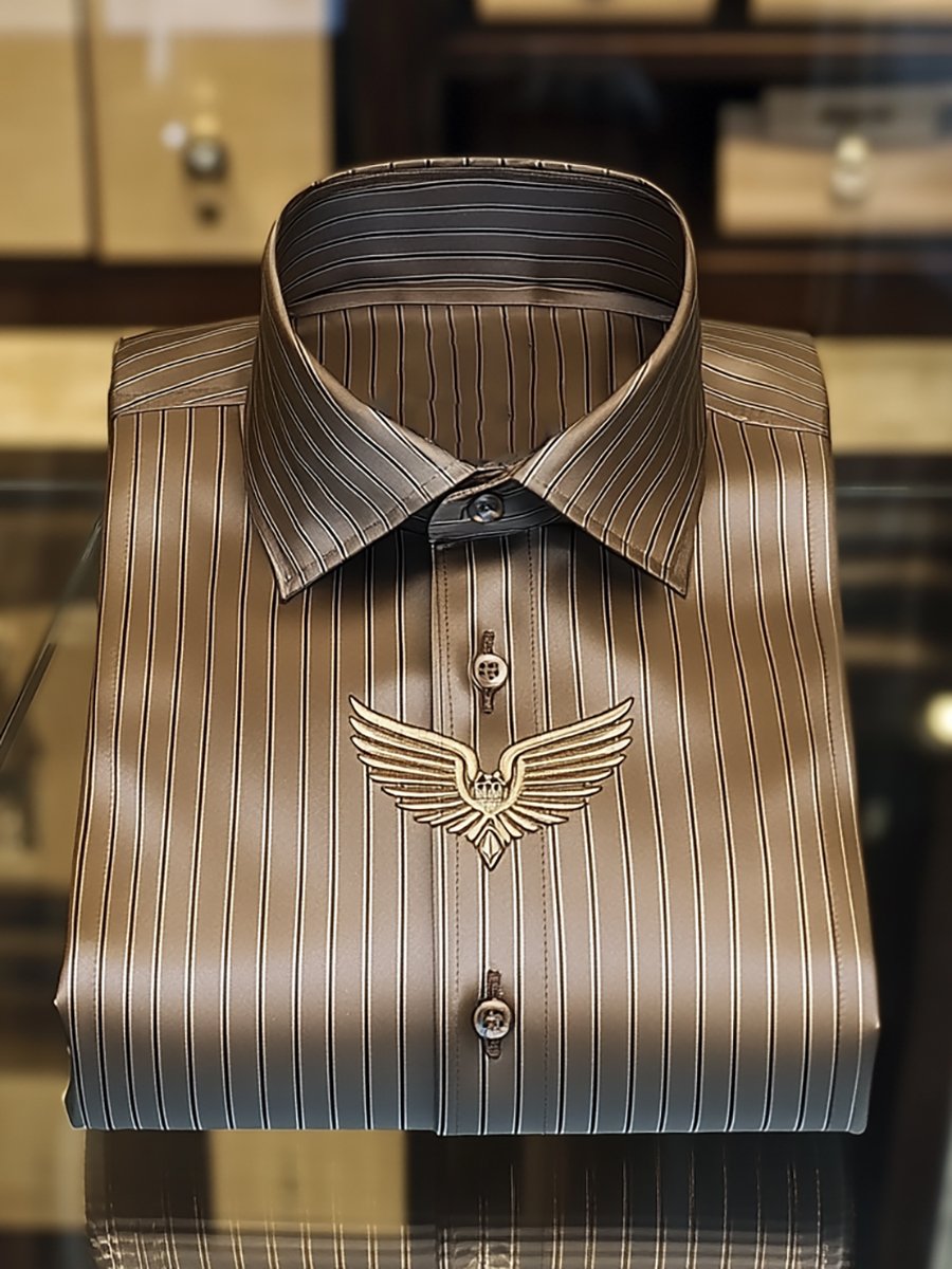 Camisa seda rayas de lujo ejecutivo de manga larga para hombre