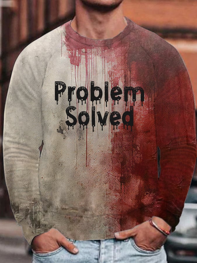 Sudadera Bloody Problem Solved Halloween estampado Round Neck Raglan para hombre