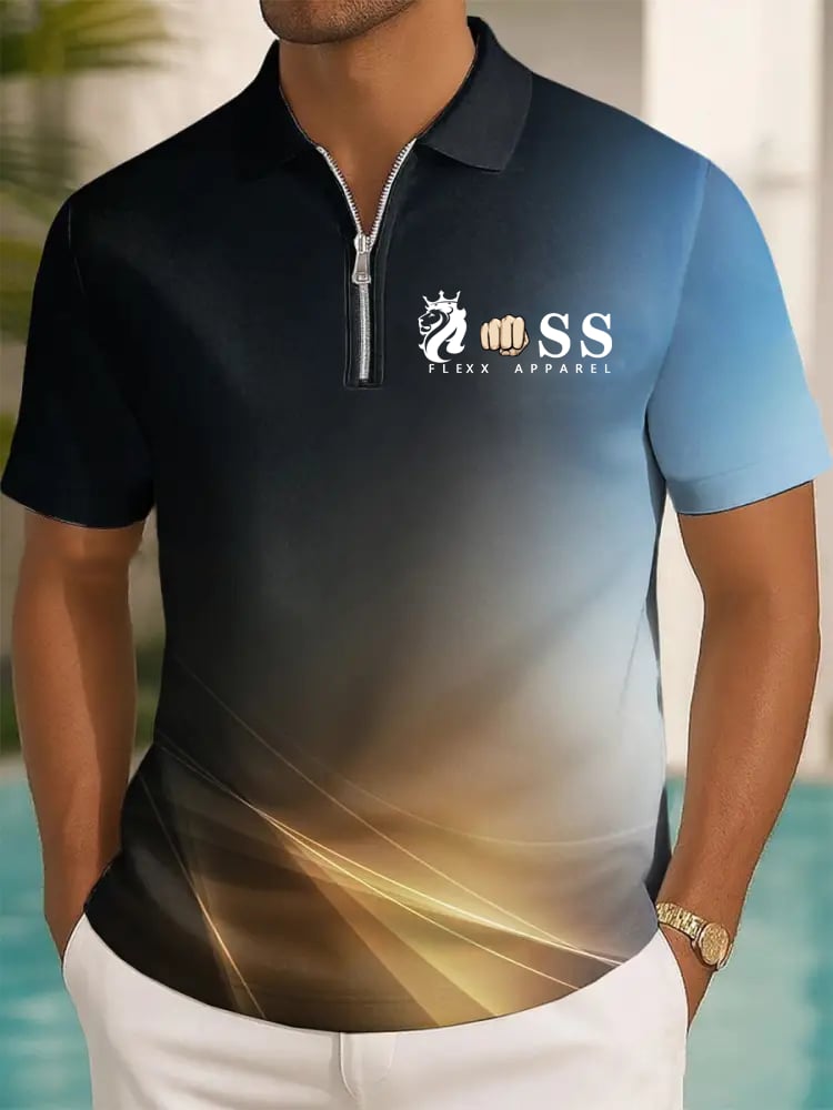 Camisa polo retro Letter Design estampado casual cierre para hombre