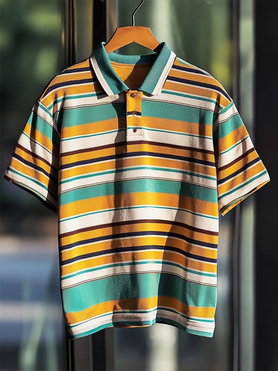 Camisa polo ejecutivo casual rayas estampado Button de manga corta para hombre