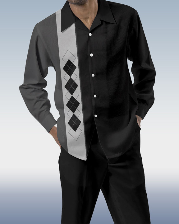 Suitmens en bloques de color estampado de manga larga Walking Suit 201 para hombre