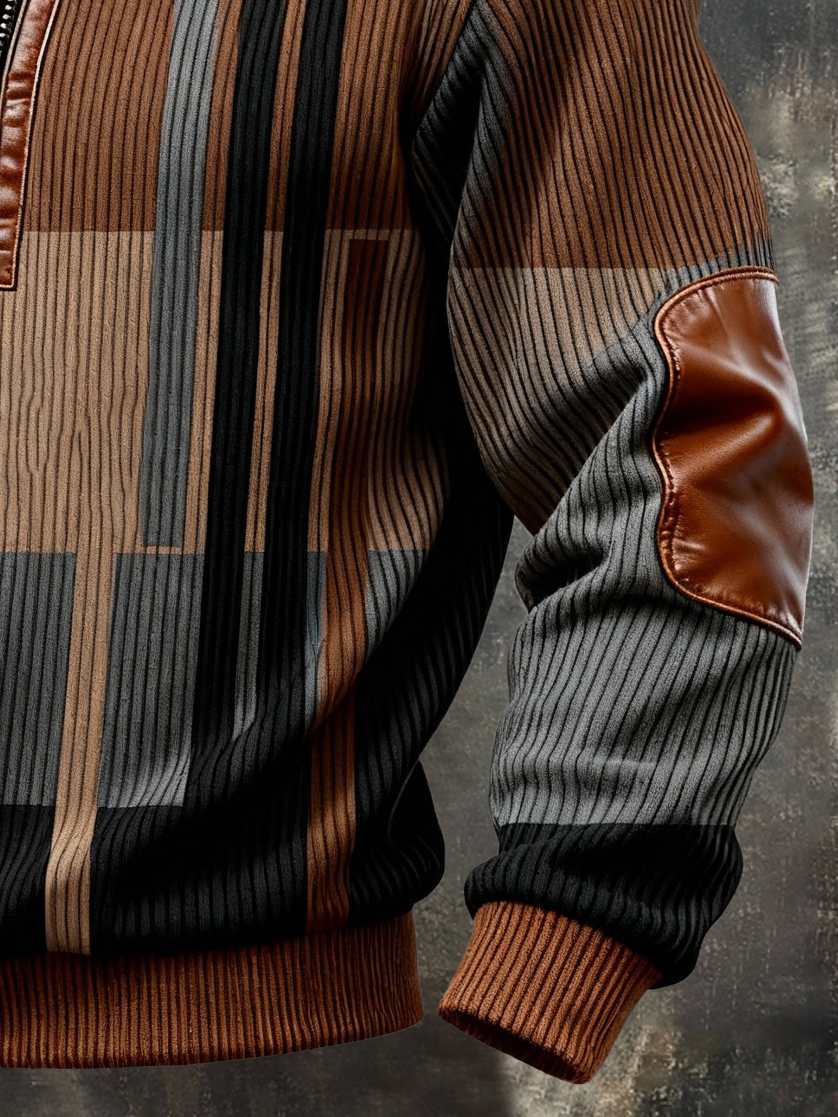 Sudadera vintage Color-Block estampado con cierre con gorrasucha para hombre