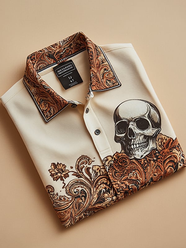 Camisa polo clásico ejecutivo Skull Logo de manga corta para hombre