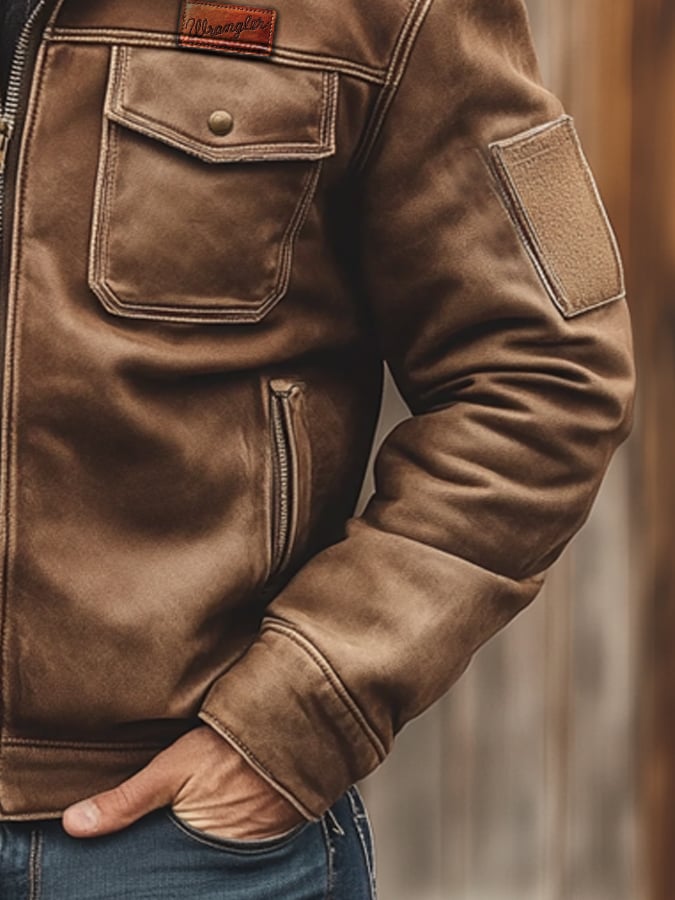 Chaqueta retro clásico desgastado casual Fur cuello bolsillo para hombre