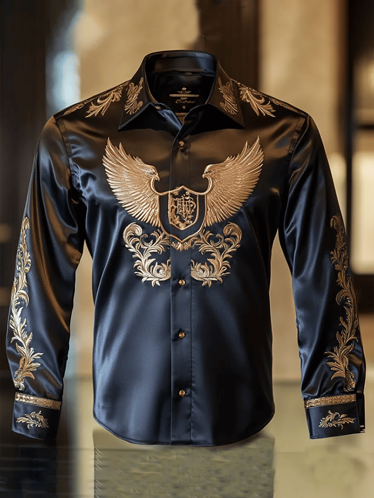 Camisa satén Luxe de manga larga con botones para hombre