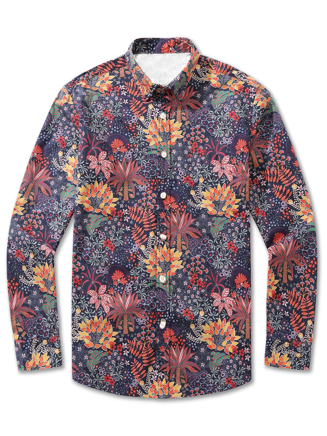 Camisa vintage floral Pocket de manga larga para hombre
