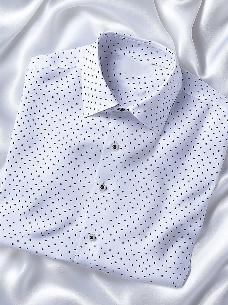 Camisa casual black small dot diseño solapa de manga corta para hombre