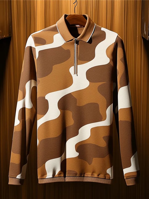 Camisa polo ejecutivo clásico rayas estampado cierre para hombre