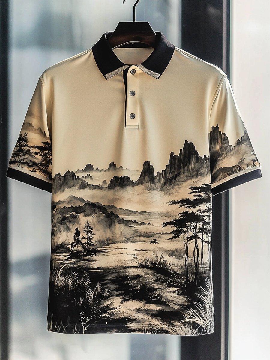 Camisa polo casual Holiday Button de manga corta para hombre