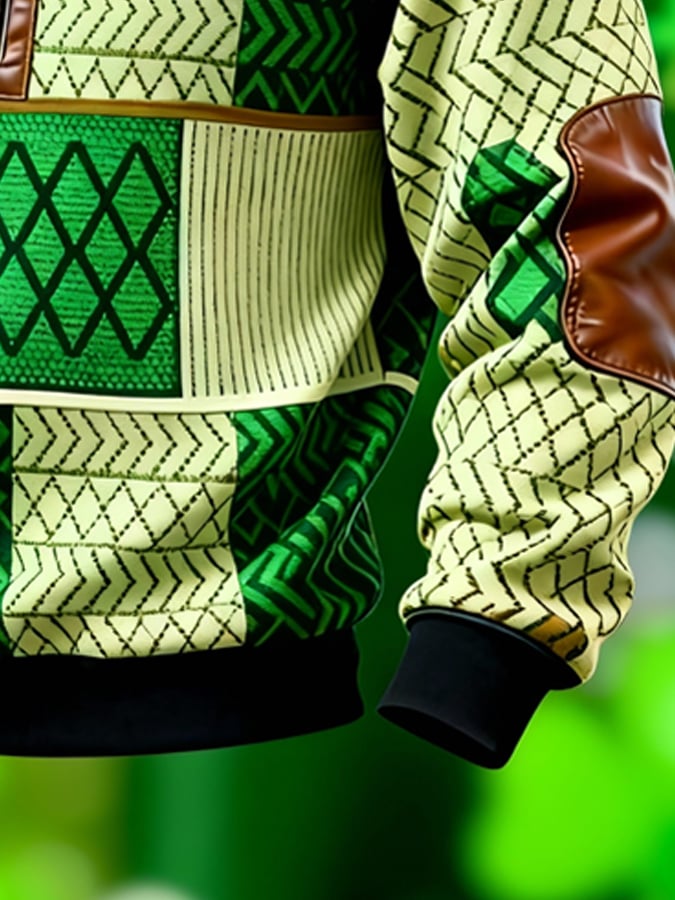 Sudadera (Detachable Shamrock Brooch Included) casual St. Patrick's Day Color-Block Half-Zip Stand-cuello de manga larga para hombre